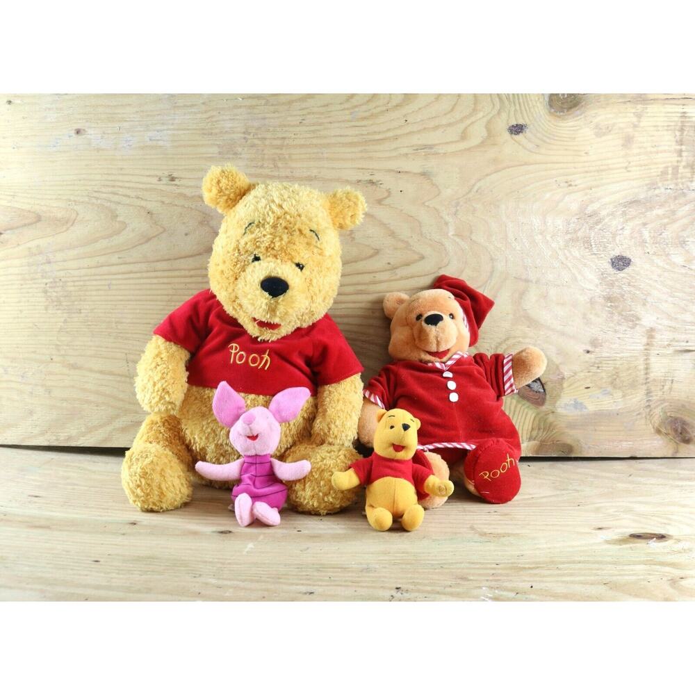 Disney Plush Winnie the Pooh Plush Lot of 3 Vintage, Minnie Piglet Beige Red